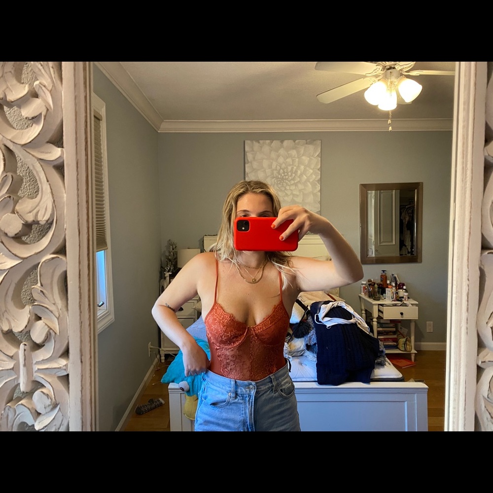 Rust Orange Lace Mesh Bodysuit